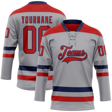 Загрузить изображение в средство просмотра галереи, Custom Gray Red-Navy Hockey Lace Neck Jersey
