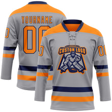 Загрузить изображение в средство просмотра галереи, Custom Gray Bay Orange-Navy Hockey Lace Neck Jersey
