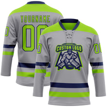 Загрузить изображение в средство просмотра галереи, Custom Gray Neon Green-Navy Hockey Lace Neck Jersey
