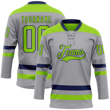 Загрузить изображение в средство просмотра галереи, Custom Gray Neon Green-Navy Hockey Lace Neck Jersey
