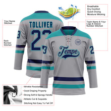 Загрузить изображение в средство просмотра галереи, Custom Gray Navy-Teal Hockey Lace Neck Jersey
