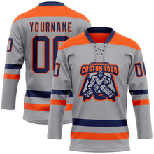 Загрузить изображение в средство просмотра галереи, Custom Gray Navy-Orange Hockey Lace Neck Jersey
