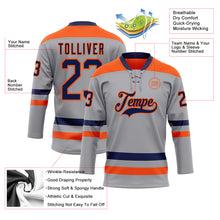 Загрузить изображение в средство просмотра галереи, Custom Gray Navy-Orange Hockey Lace Neck Jersey
