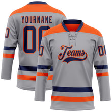 Загрузить изображение в средство просмотра галереи, Custom Gray Navy-Orange Hockey Lace Neck Jersey
