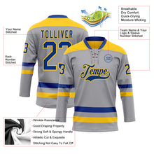 Загрузить изображение в средство просмотра галереи, Custom Gray Royal-Yellow Hockey Lace Neck Jersey
