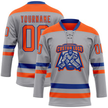 Загрузить изображение в средство просмотра галереи, Custom Gray Orange-Royal Hockey Lace Neck Jersey
