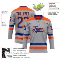 Загрузить изображение в средство просмотра галереи, Custom Gray Royal-Orange Hockey Lace Neck Jersey
