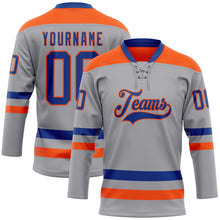 Загрузить изображение в средство просмотра галереи, Custom Gray Royal-Orange Hockey Lace Neck Jersey
