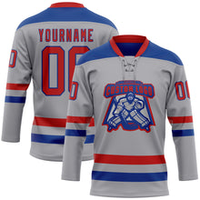 Загрузить изображение в средство просмотра галереи, Custom Gray Red-Royal Hockey Lace Neck Jersey
