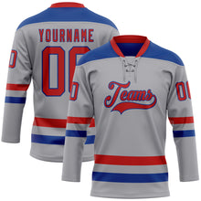 Загрузить изображение в средство просмотра галереи, Custom Gray Red-Royal Hockey Lace Neck Jersey
