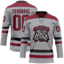 Загрузить изображение в средство просмотра галереи, Custom Gray Crimson-Black Hockey Lace Neck Jersey
