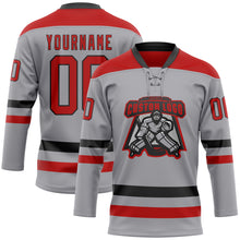 Загрузить изображение в средство просмотра галереи, Custom Gray Red-Black Hockey Lace Neck Jersey
