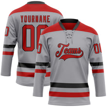 Загрузить изображение в средство просмотра галереи, Custom Gray Red-Black Hockey Lace Neck Jersey
