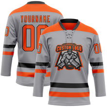 Загрузить изображение в средство просмотра галереи, Custom Gray Orange-Black Hockey Lace Neck Jersey
