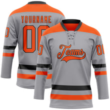 Загрузить изображение в средство просмотра галереи, Custom Gray Orange-Black Hockey Lace Neck Jersey
