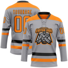 Загрузить изображение в средство просмотра галереи, Custom Gray Bay Orange-Black Hockey Lace Neck Jersey
