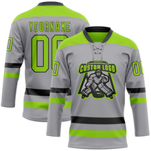 Laden Sie das Bild in den Galerie-Viewer, Custom Gray Neon Green-Black Hockey Lace Neck Jersey
