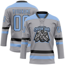 Загрузить изображение в средство просмотра галереи, Custom Gray Light Blue-Black Hockey Lace Neck Jersey
