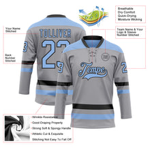 Загрузить изображение в средство просмотра галереи, Custom Gray Light Blue-Black Hockey Lace Neck Jersey
