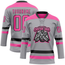 Загрузить изображение в средство просмотра галереи, Custom Gray Pink-Black Hockey Lace Neck Jersey
