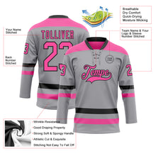 Загрузить изображение в средство просмотра галереи, Custom Gray Pink-Black Hockey Lace Neck Jersey
