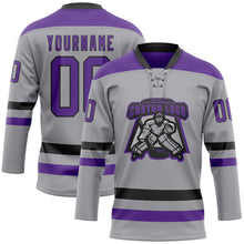 Загрузить изображение в средство просмотра галереи, Custom Gray Purple-Black Hockey Lace Neck Jersey
