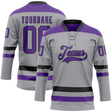 Загрузить изображение в средство просмотра галереи, Custom Gray Purple-Black Hockey Lace Neck Jersey
