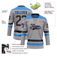 Загрузить изображение в средство просмотра галереи, Custom Gray Black Powder Blue-Orange Hockey Lace Neck Jersey
