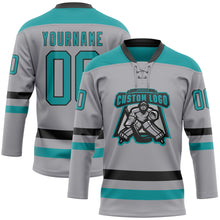 Загрузить изображение в средство просмотра галереи, Custom Gray Teal-Black Hockey Lace Neck Jersey
