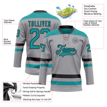 Загрузить изображение в средство просмотра галереи, Custom Gray Teal-Black Hockey Lace Neck Jersey
