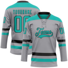 Загрузить изображение в средство просмотра галереи, Custom Gray Aqua-Black Hockey Lace Neck Jersey
