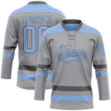 Загрузить изображение в средство просмотра галереи, Custom Gray Light Blue-Steel Gray Hockey Lace Neck Jersey
