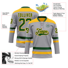 Загрузить изображение в средство просмотра галереи, Custom Gray Green-Gold Hockey Lace Neck Jersey
