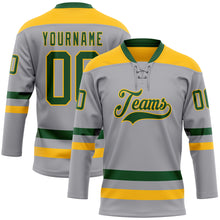 Загрузить изображение в средство просмотра галереи, Custom Gray Green-Gold Hockey Lace Neck Jersey
