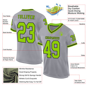 Custom Gray Neon Green-Black Mesh Authentic Throwback Football Jersey