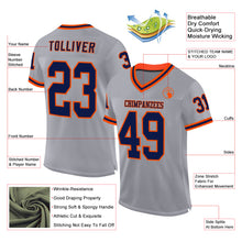 Загрузить изображение в средство просмотра галереи, Custom Gray Navy-Orange Mesh Authentic Throwback Football Jersey
