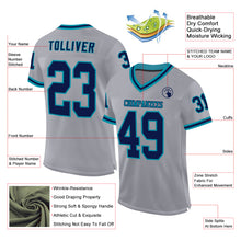 Загрузить изображение в средство просмотра галереи, Custom Gray Navy-Teal Mesh Authentic Throwback Football Jersey
