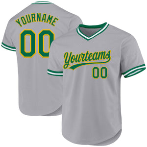 Custom Gray Kelly Green-Gold Authentic Throwback Baseball Jersey