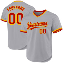 Load image into Gallery viewer, Custom Gray Red-Gold Authentic Throwback Baseball Jersey
