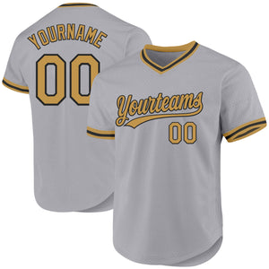 Custom Gray Old Gold-Black Authentic Throwback Baseball Jersey