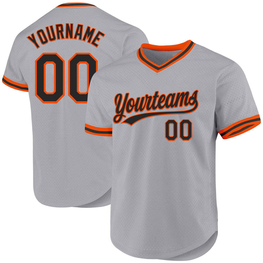 Custom Gray Black-Orange Authentic Throwback Baseball Jersey