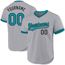 Load image into Gallery viewer, Custom Gray Teal-Black Authentic Throwback Baseball Jersey
