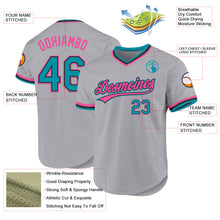 Load image into Gallery viewer, Custom Gray Teal Black-Pink Authentic Throwback Baseball Jersey
