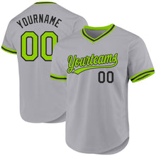 Load image into Gallery viewer, Custom Gray Neon Green-Black Authentic Throwback Baseball Jersey
