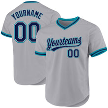 Load image into Gallery viewer, Custom Gray Navy-Teal Authentic Throwback Baseball Jersey
