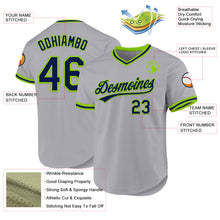 Load image into Gallery viewer, Custom Gray Navy-Neon Green Authentic Throwback Baseball Jersey
