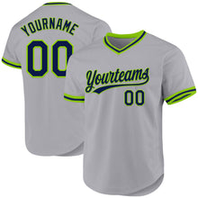 Load image into Gallery viewer, Custom Gray Navy-Neon Green Authentic Throwback Baseball Jersey
