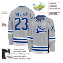 Load image into Gallery viewer, Custom Gray Royal-White Hockey Jersey
