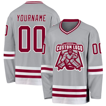 Custom Gray Maroon-White Hockey Jersey