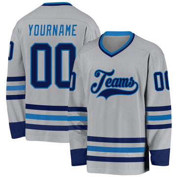 Custom Gray Navy-Blue Hockey Jersey